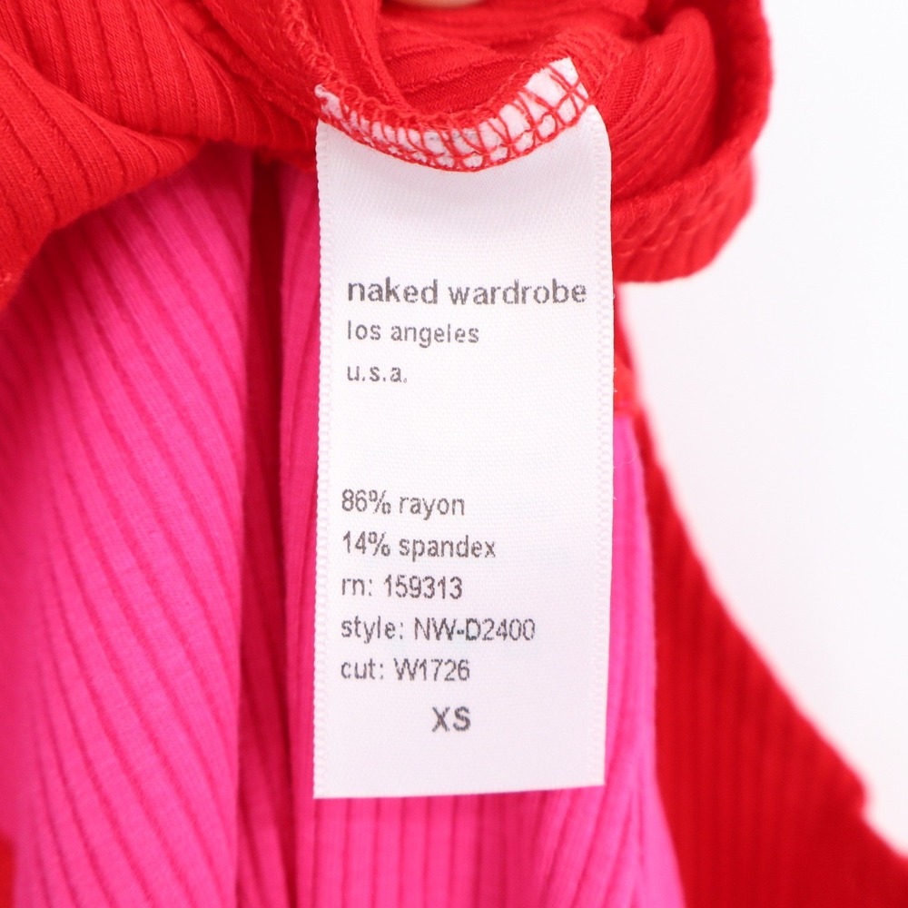 Naked Wardrobe Pink Red Colorblock Ribbed Midi Bodycon Dress XS - Picture 5 of 8